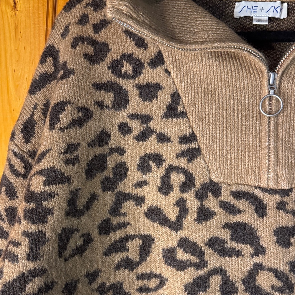 She + Sky from Anthropologie Tan Leopard Print Cowl Neck Sweater - Picture 4 of 6